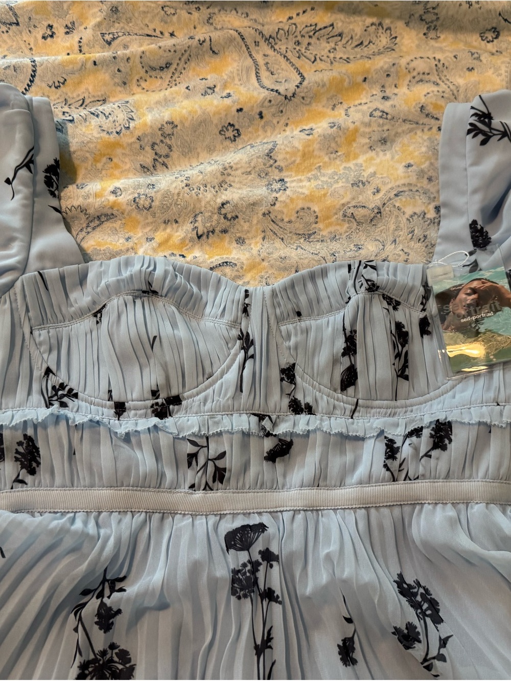 Self-Portrait Pale Blue Floral Pleated Tiered Mini Dress - Picture 3 of 6